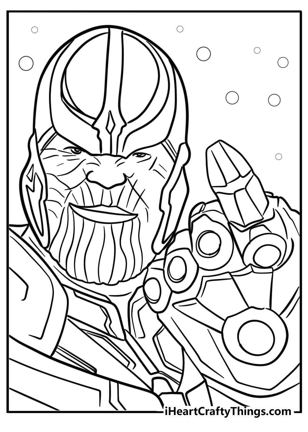 Thanos holding the infinity gauntlet free printable coloring page