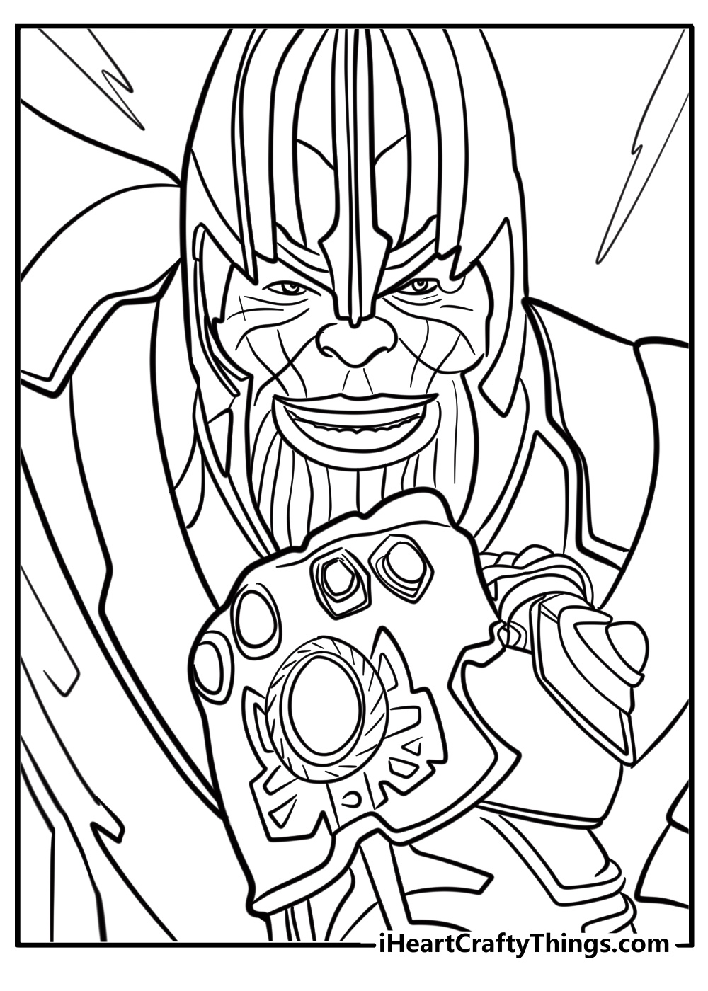 Thanos in a powerful pose free coloring page pdf