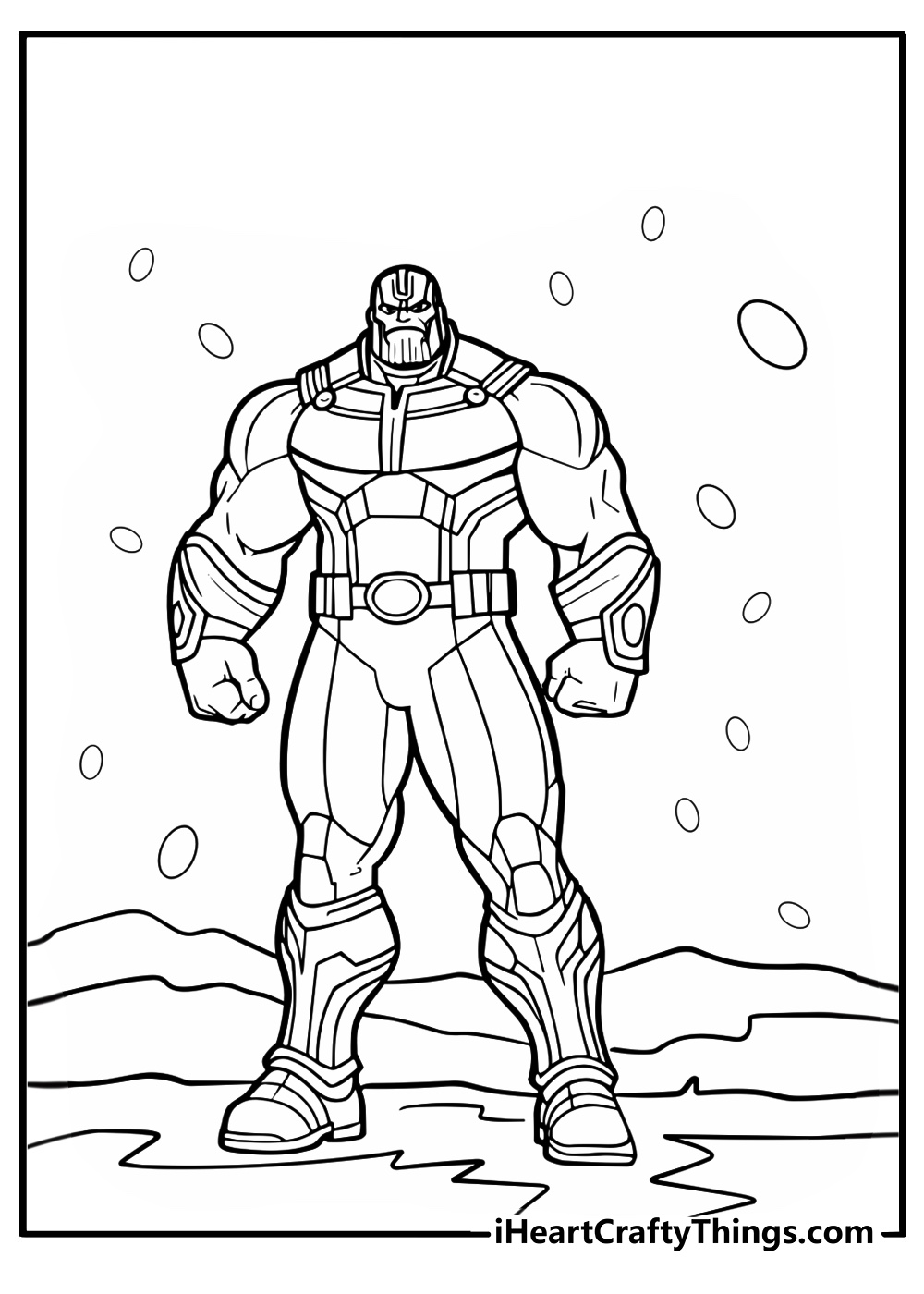 Thanos looking at the infinity gauntlet fun coloring sheet