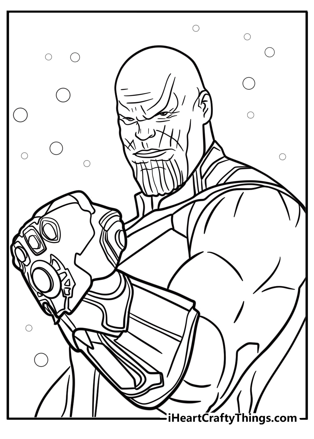 Thanos showing the infinity gauntlet printable coloring page