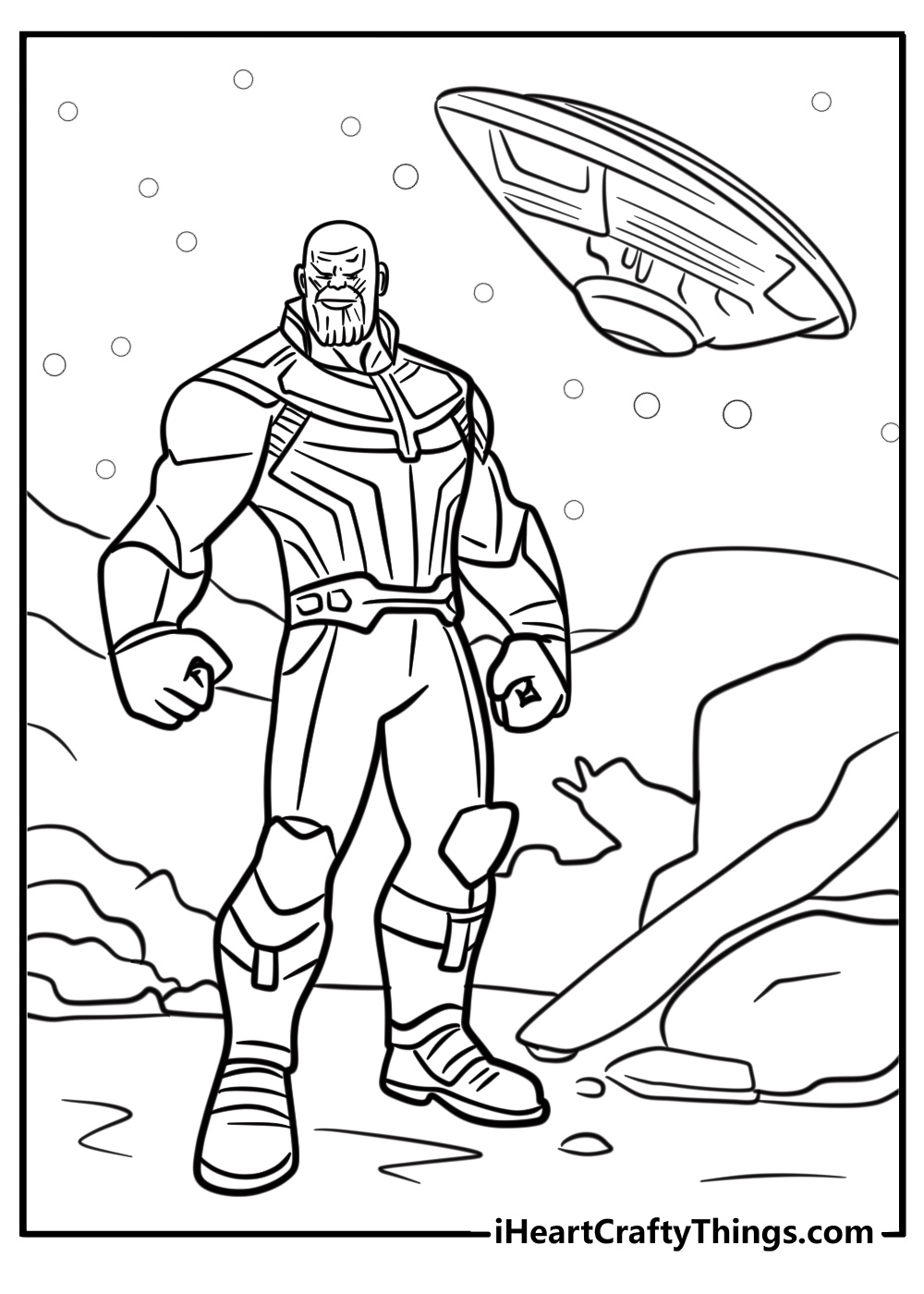 Thanos standing in space free coloring page pdf