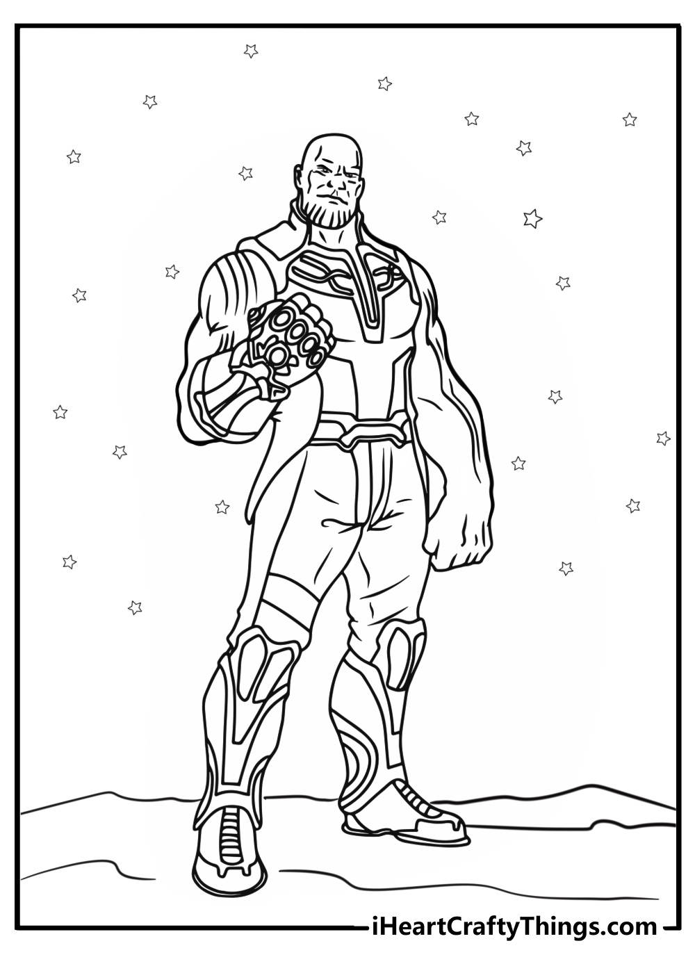 Thanos standing under a starry sky fun coloring sheet