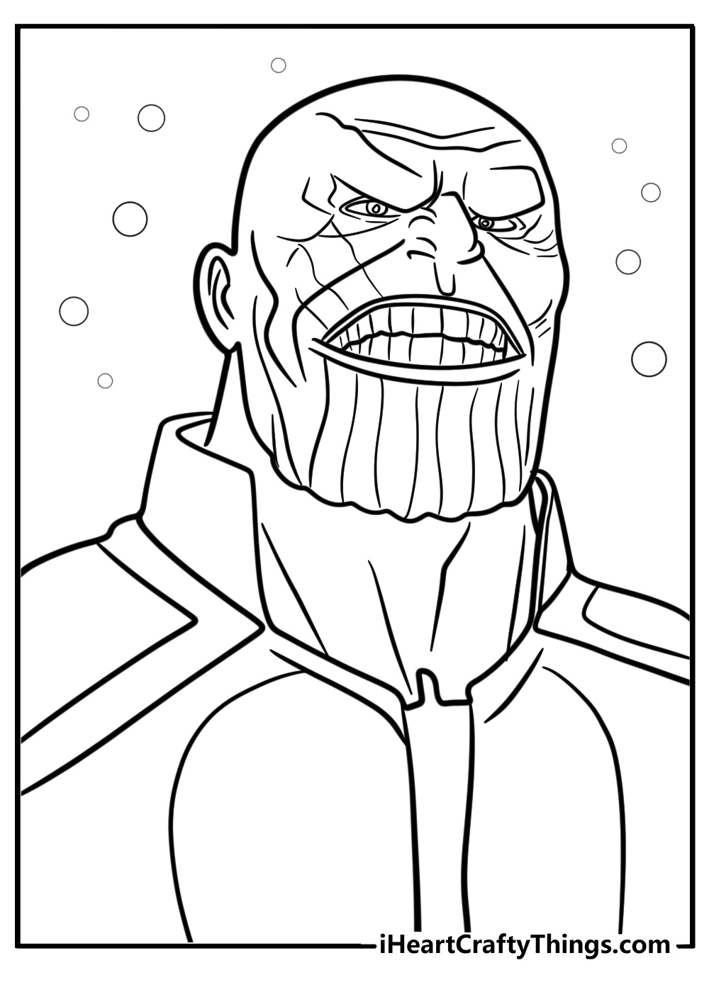 Thanos with a menacing grin detailed coloring sheet