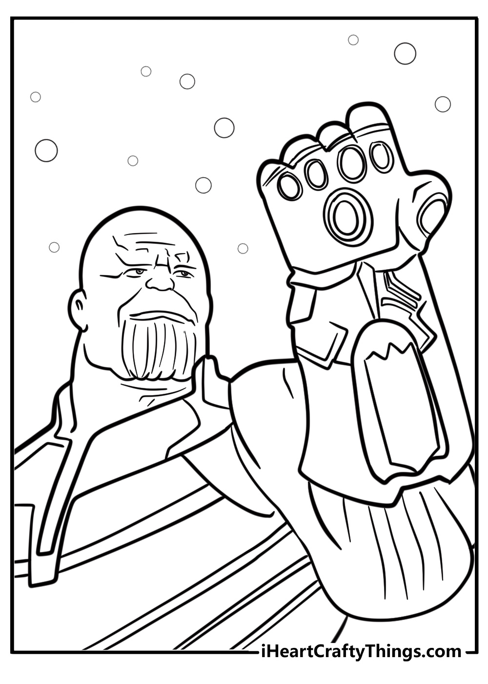 Thanos with glowing infinity stones detailed coloring sheet