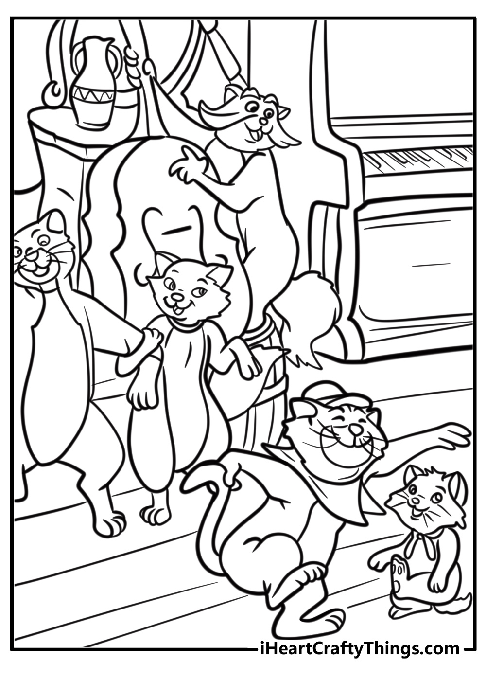 The aristocats dancing in the music room coloring sheet