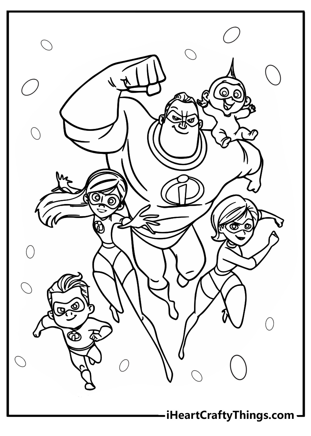 The incredibles family ready for action coloring sheet