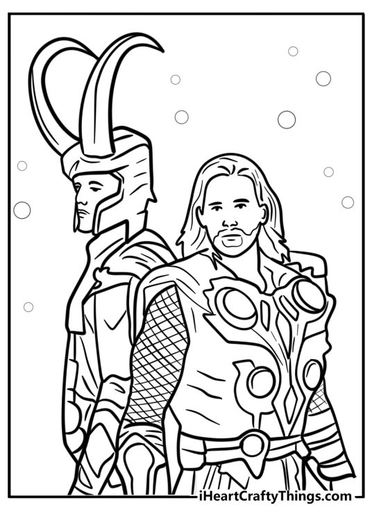 Thor and Loki back to back fun coloring sheet