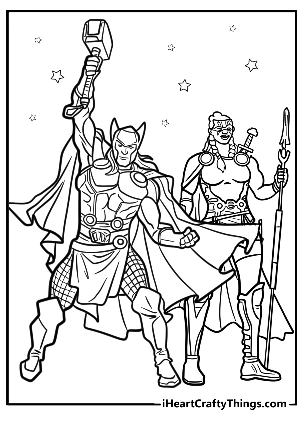 Thor and Valkyrie together printable coloring page