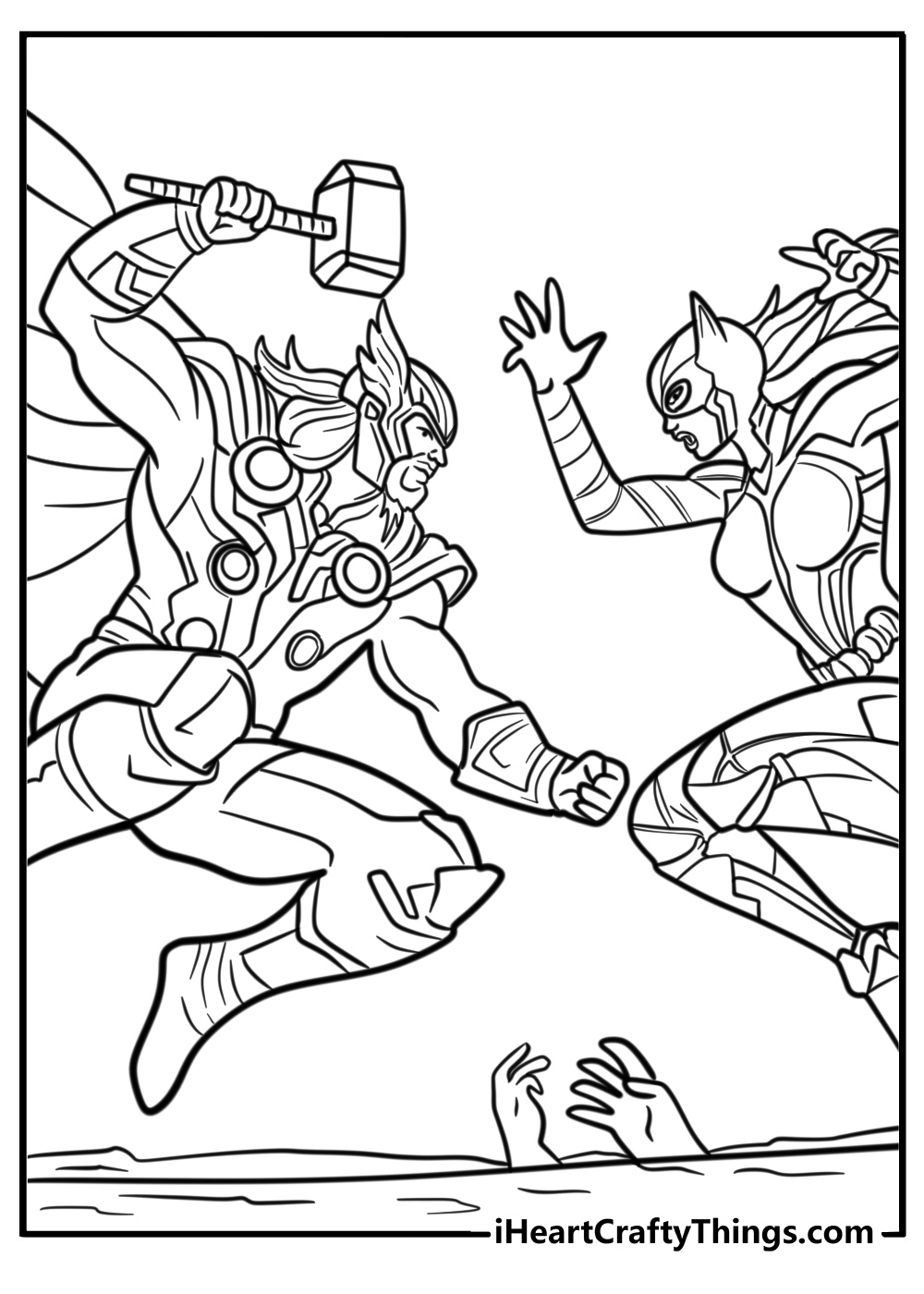 Thor facing a villain free coloring page pdf