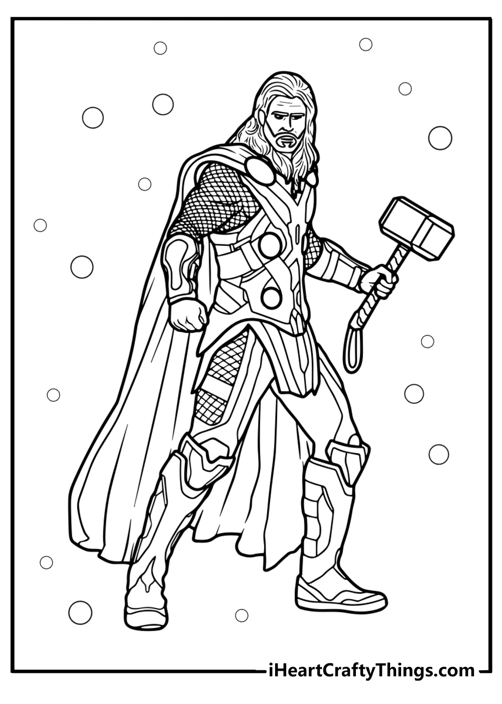 Thor holding mjolnir coloring page for kids