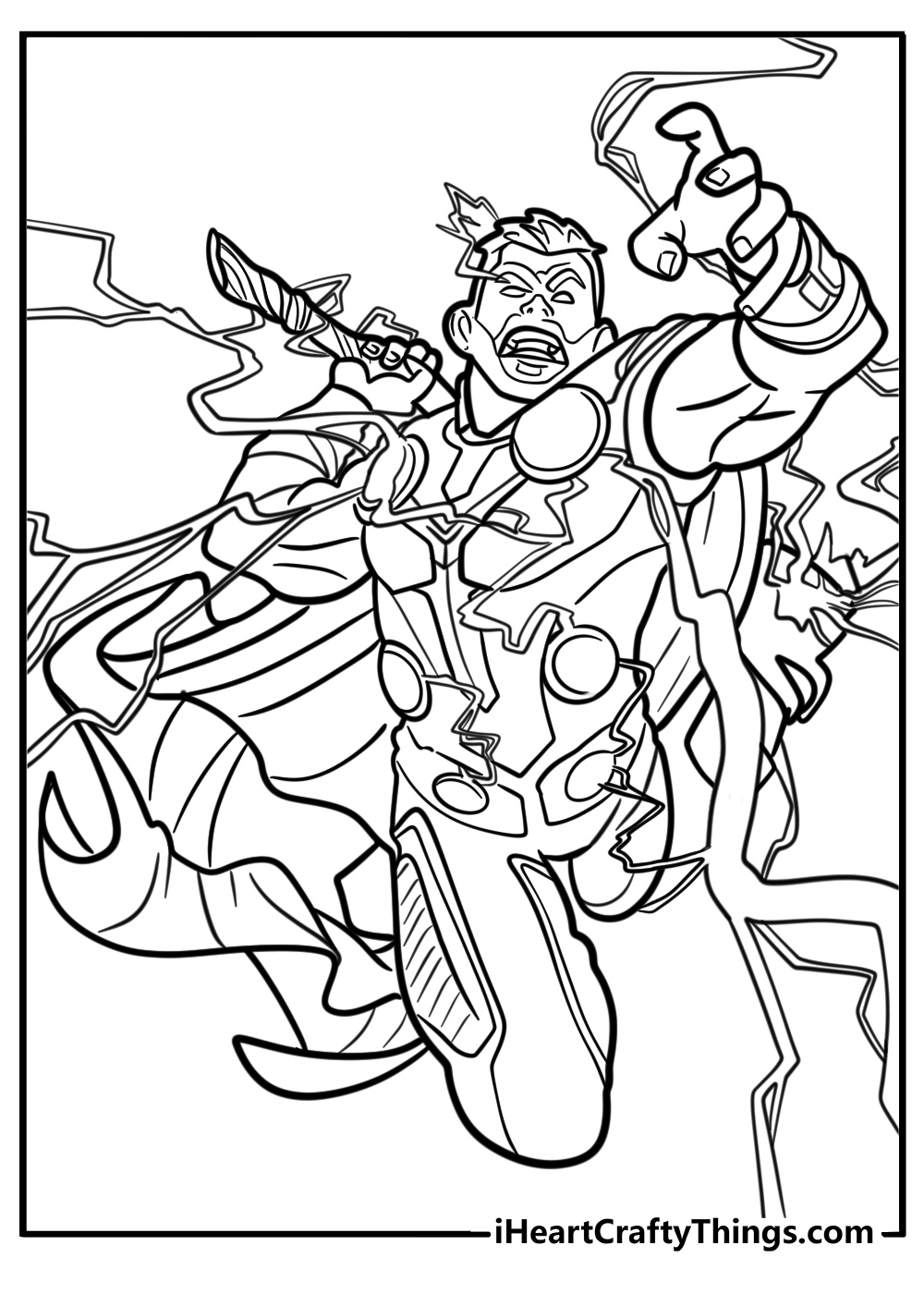 Thor in a fierce battle free coloring page pdf