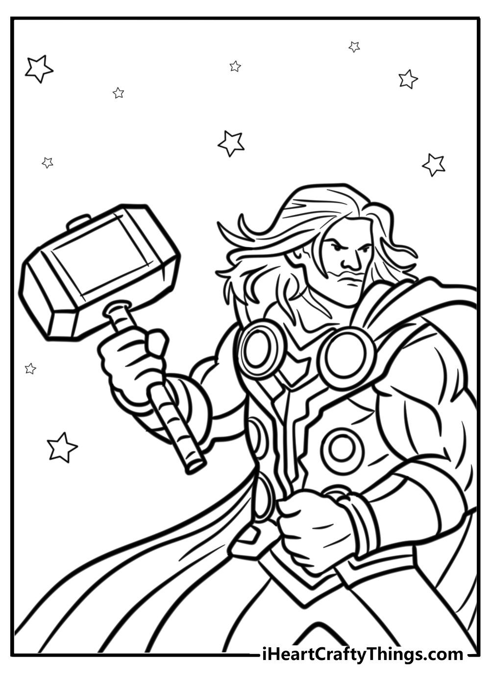 Thor in a heroic pose fun coloring sheet