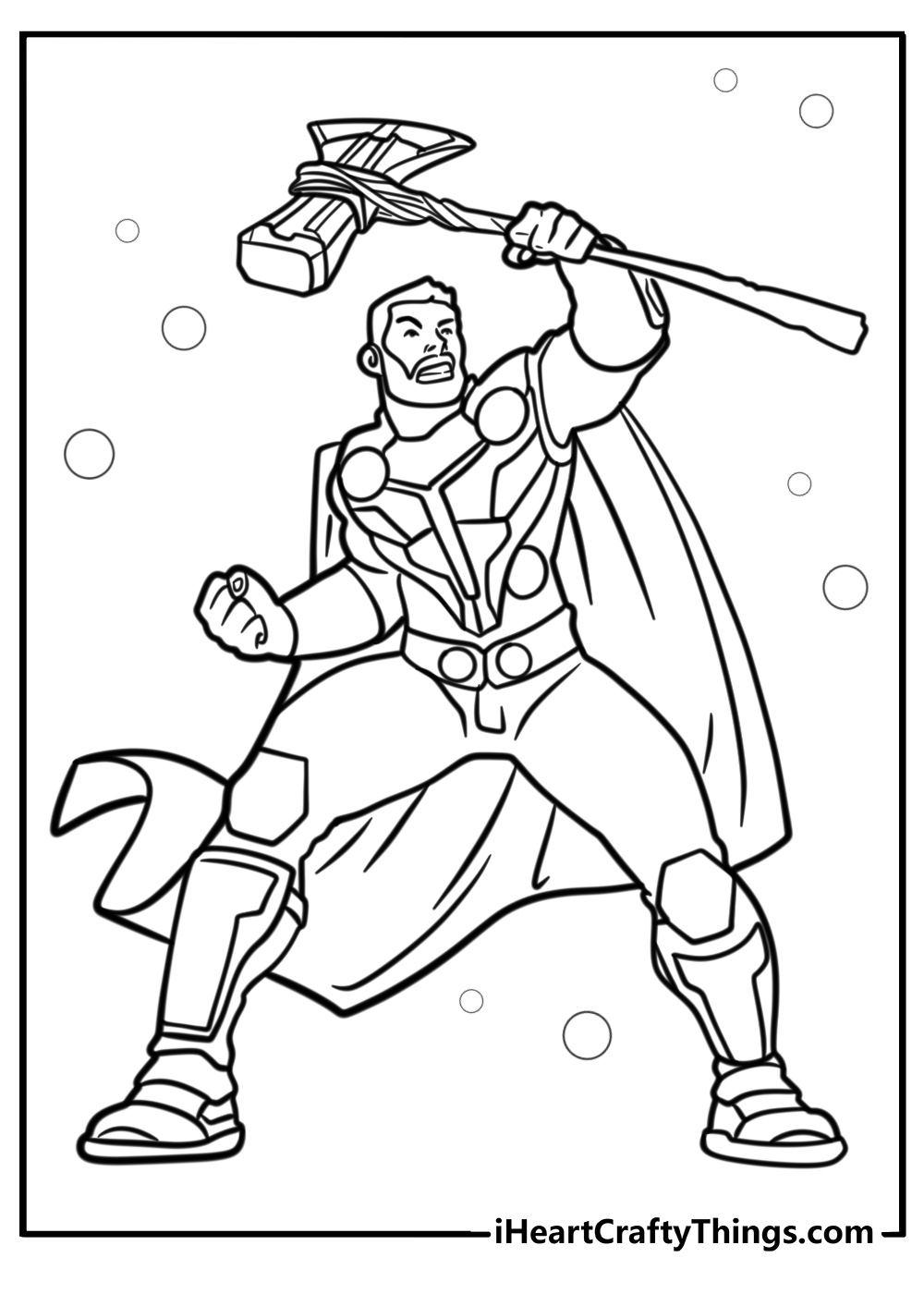 Thor in battle stance detailed coloring sheet