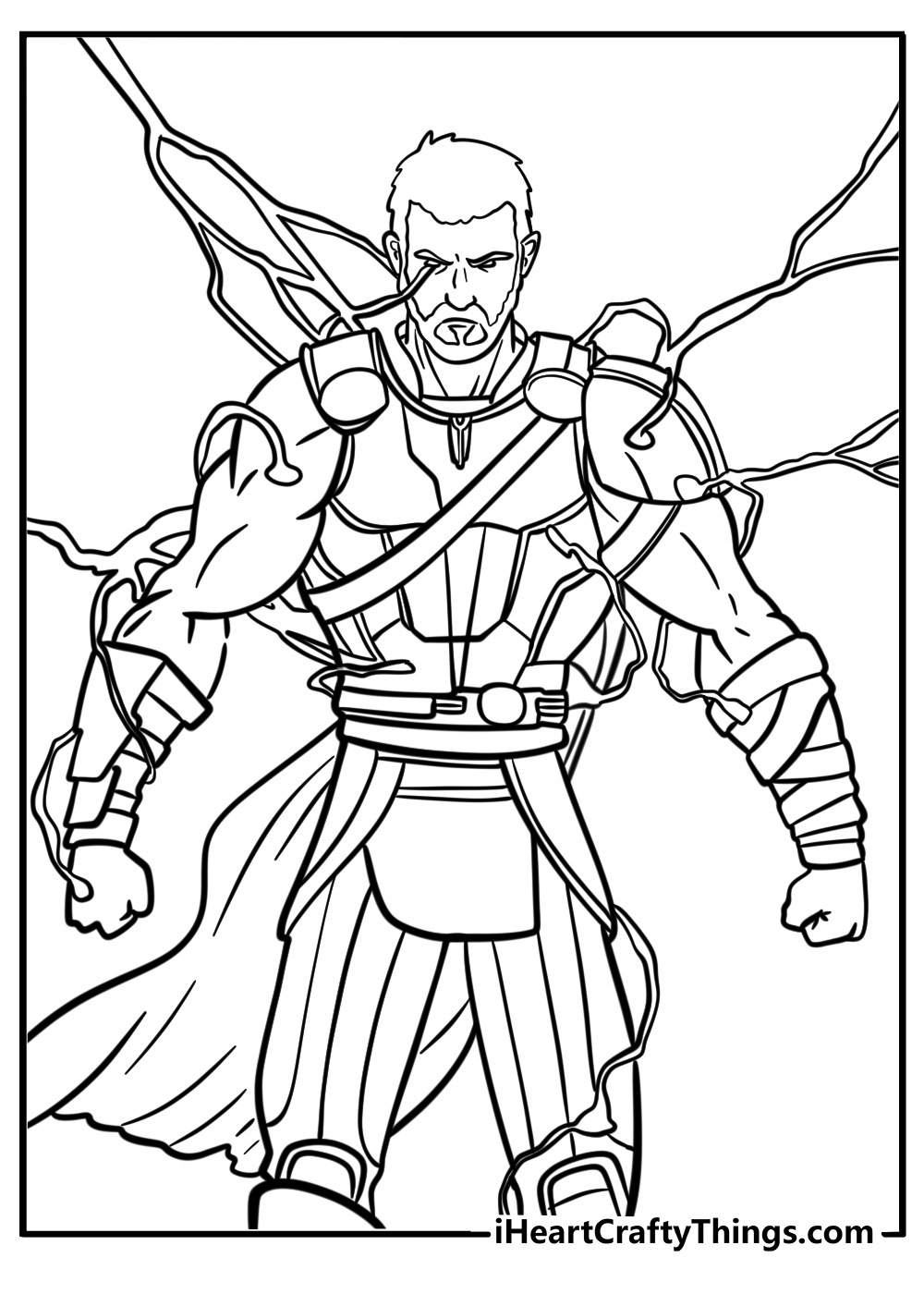 Thor striking with lightning fun coloring sheet for kids