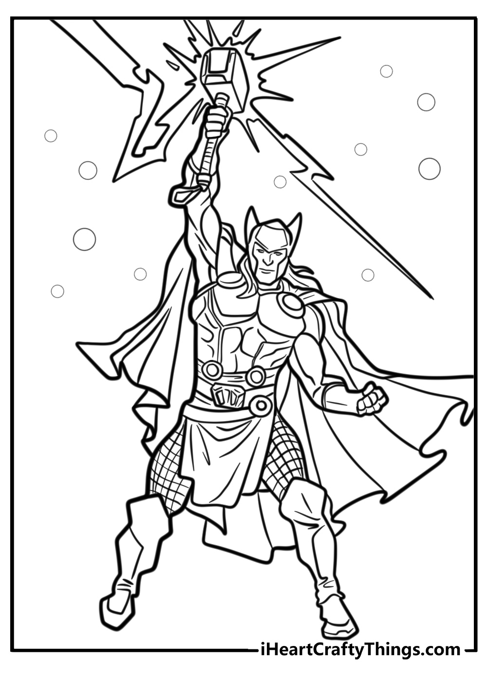 Thor summoning thunder free printable coloring page