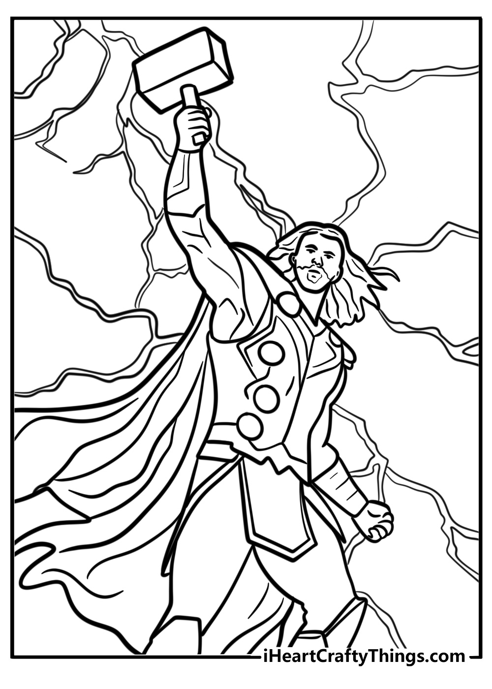 Thor wielding stormbreaker detailed coloring sheet