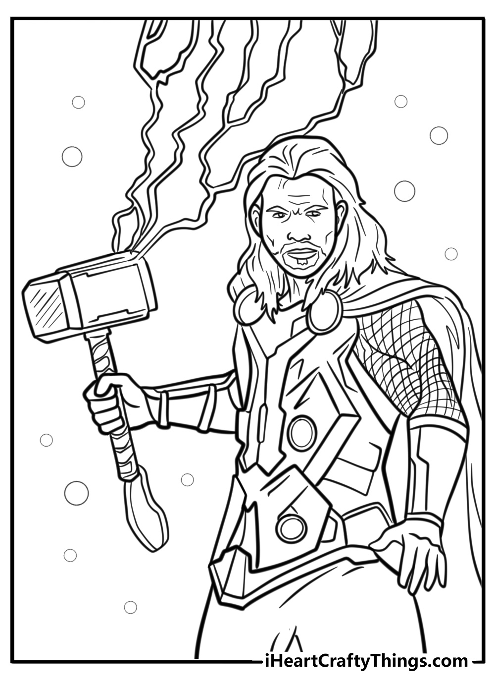 Thor with lightning bolts free coloring page pdf