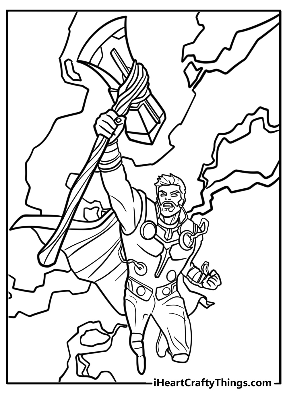 Thor with lightning striking around him free coloring page