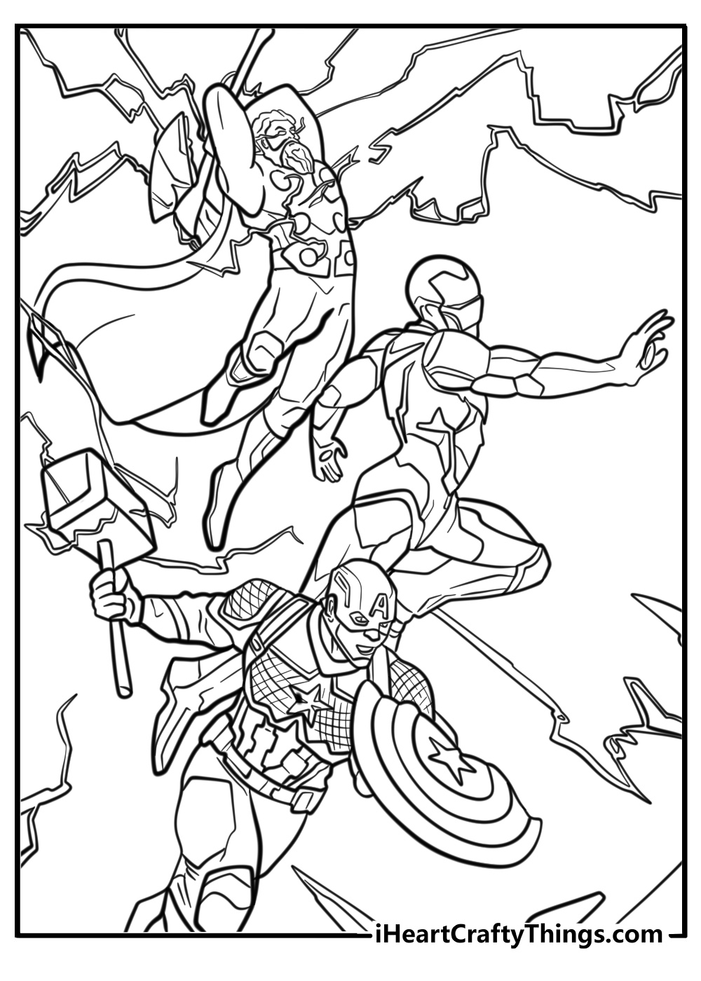 Thor with the avengers coloring page