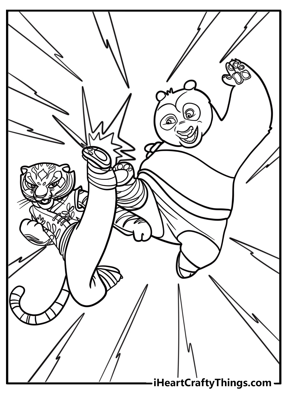 Tigress and po sparring fun kung fu panda coloring sheet