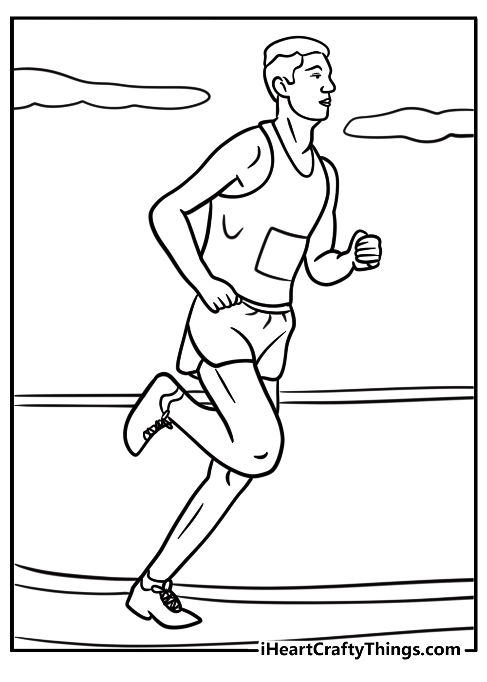 Track and field runner starting a race detailed coloring sheet