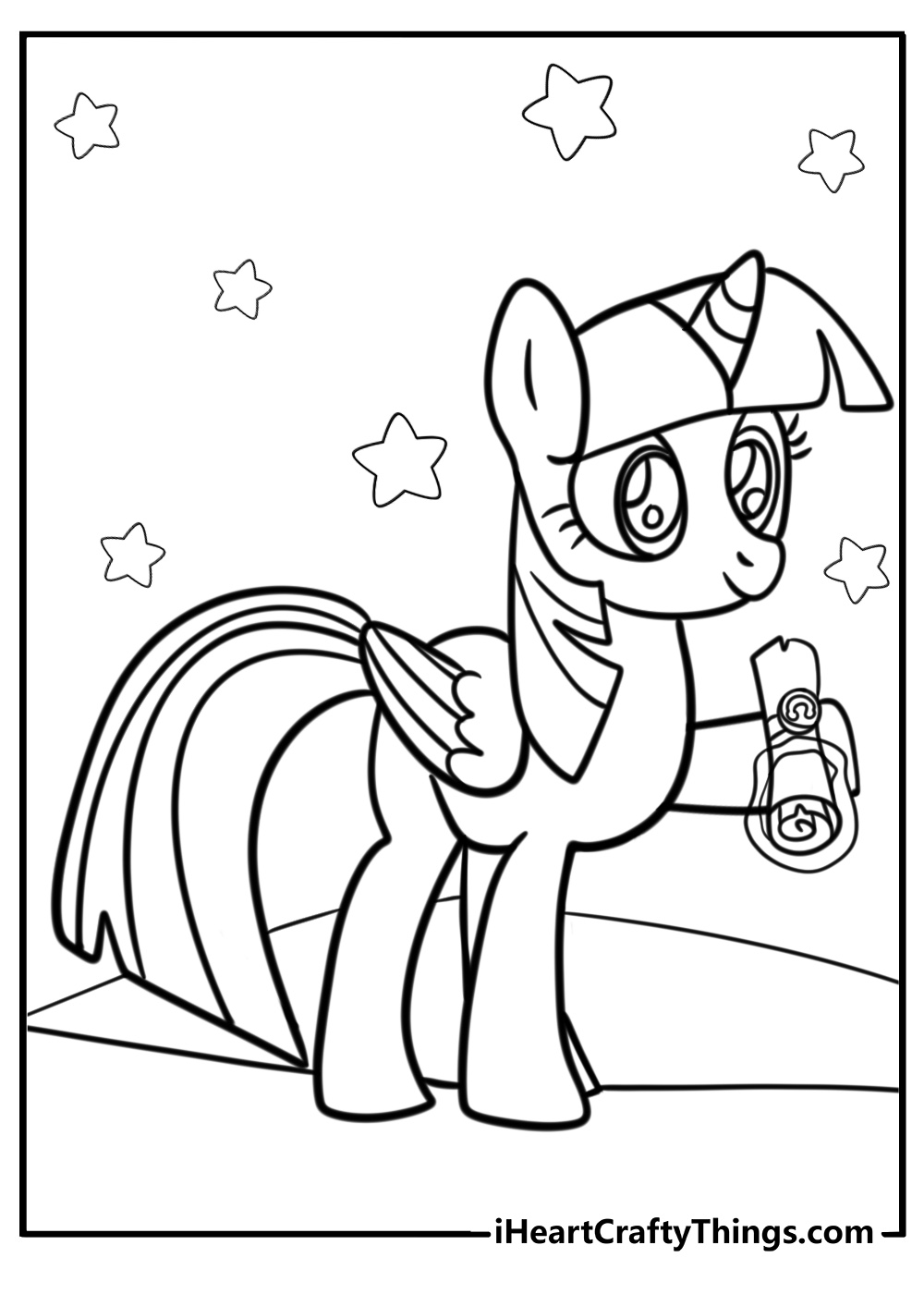 Twilight sparkle holding a scroll fun printable coloring sheet