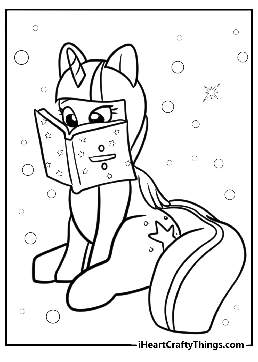 Twilight sparkle reading a book fun printable coloring sheet