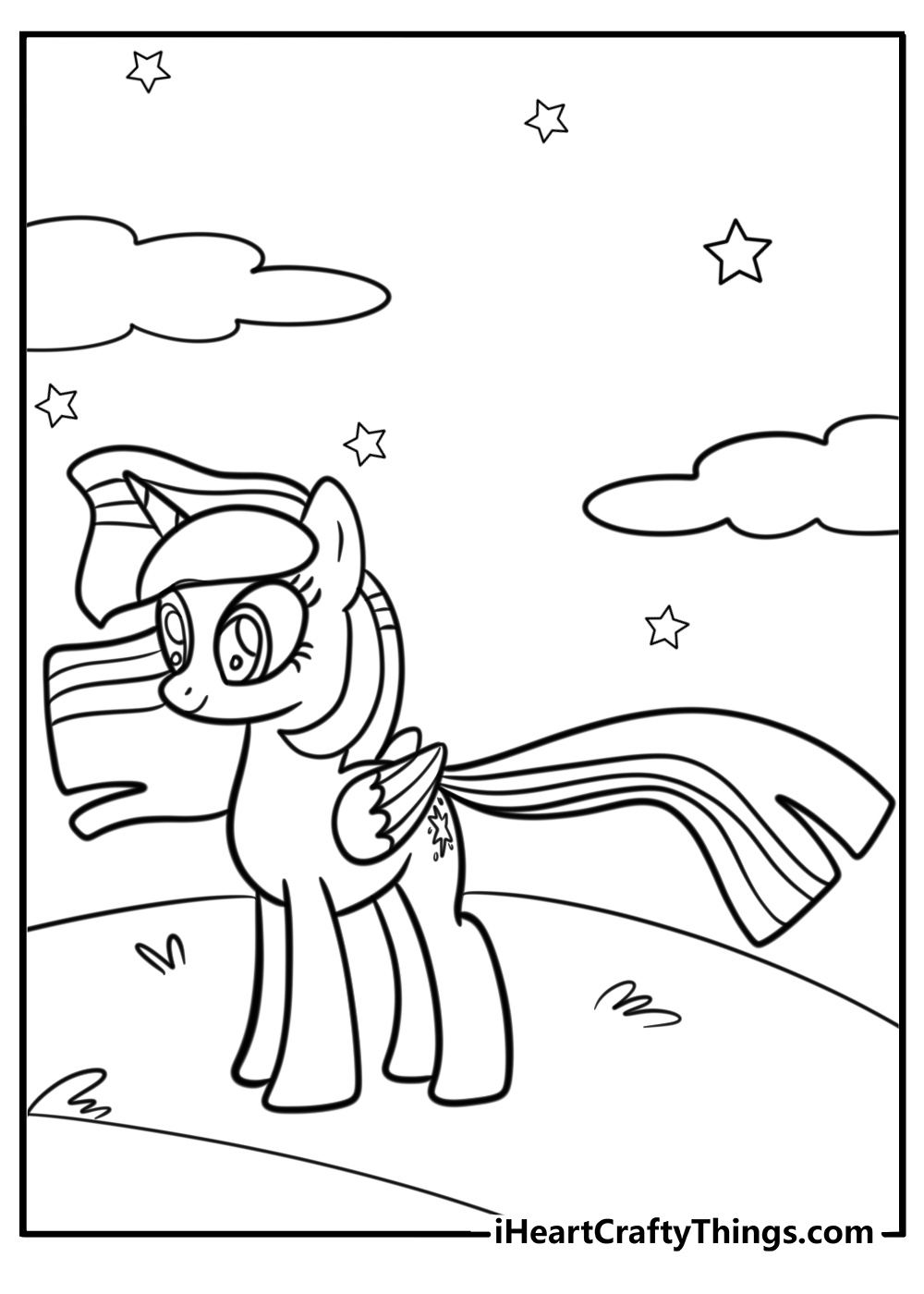 Twilight sparkle with her mane flowing free coloring page pdf