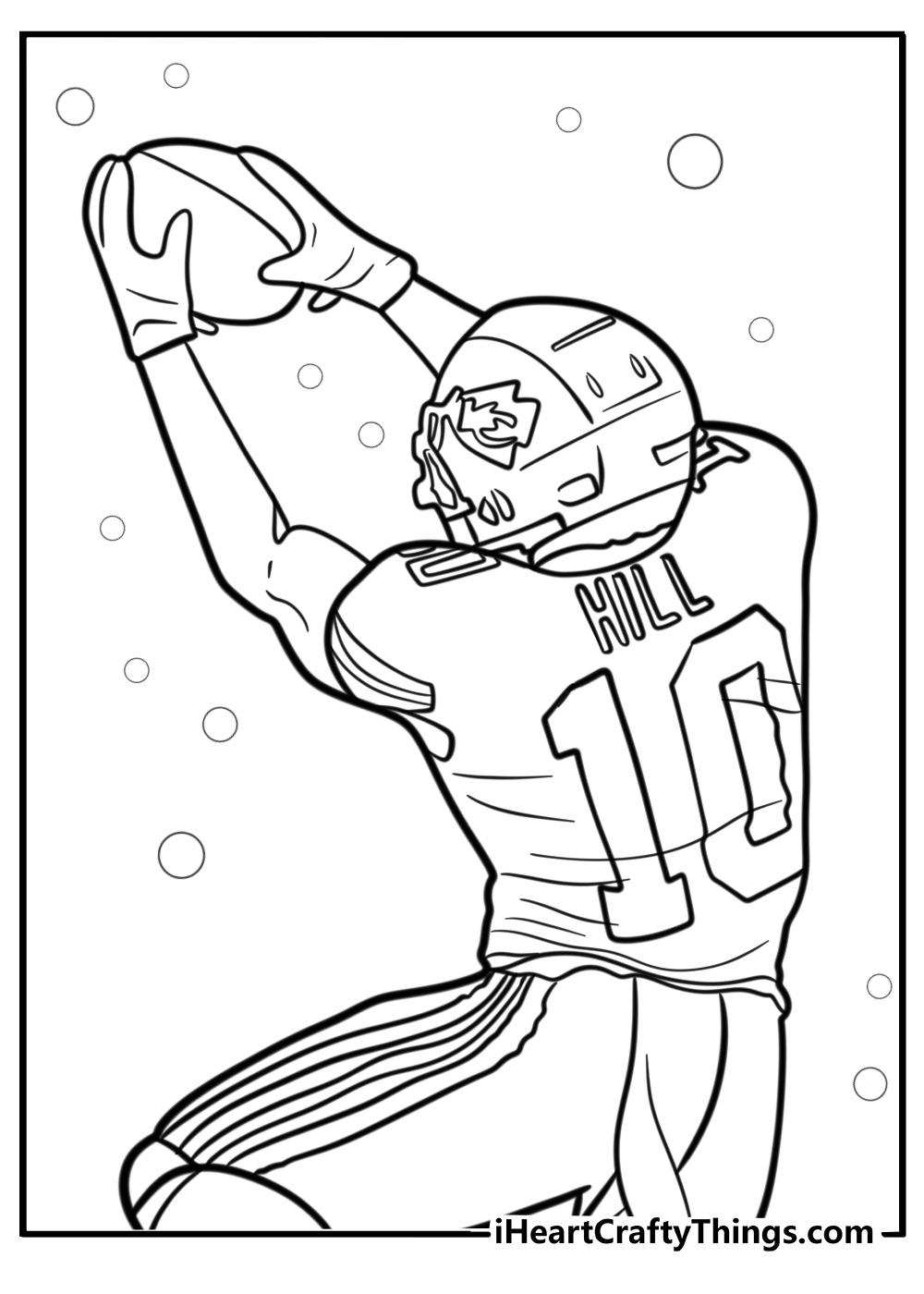 Tyreek hill catching a football detailed coloring sheet