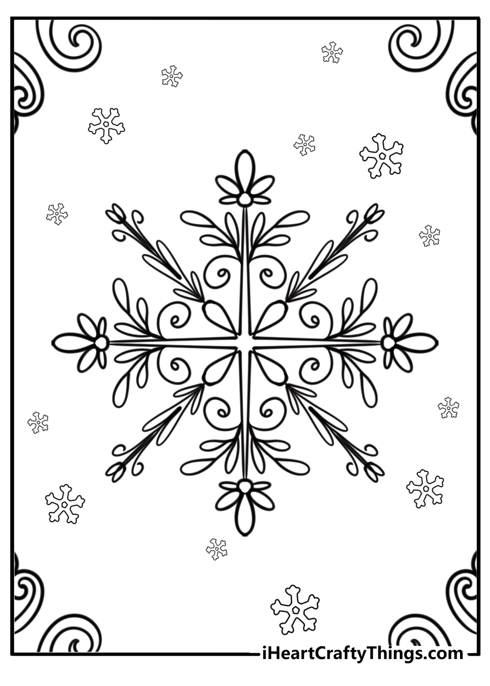 Unique snowflake with swirls fun coloring sheet