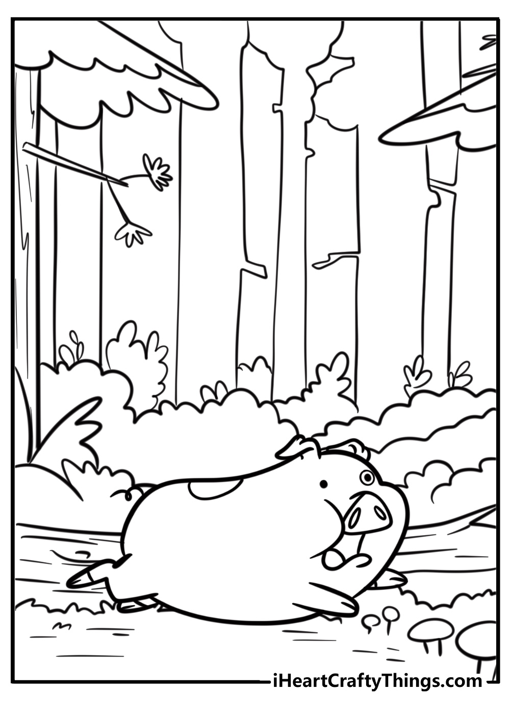 Waddles running in the forest printable coloring page