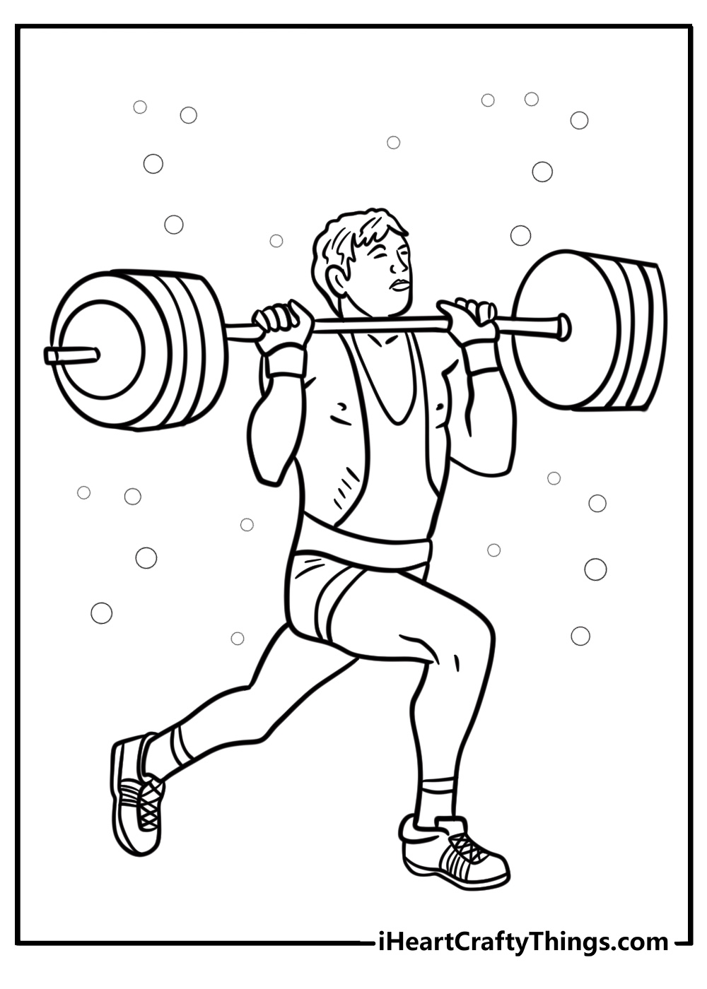 Weightlifter lifting a barbell fun olympic coloring sheet