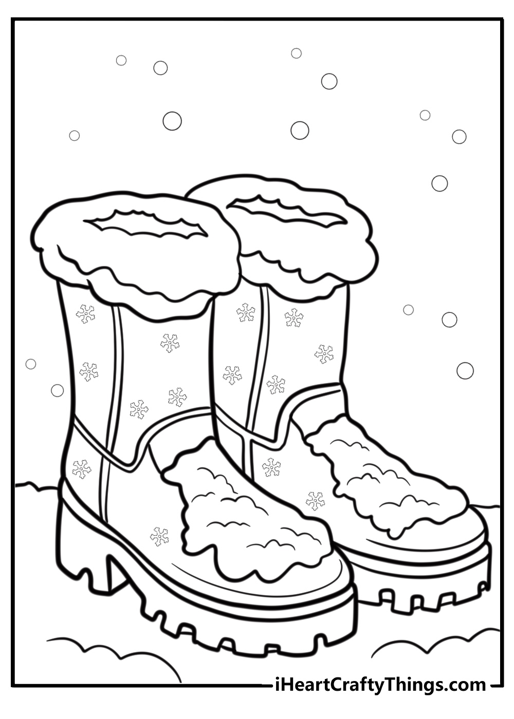 Winter boots with snowflakes printable coloring page