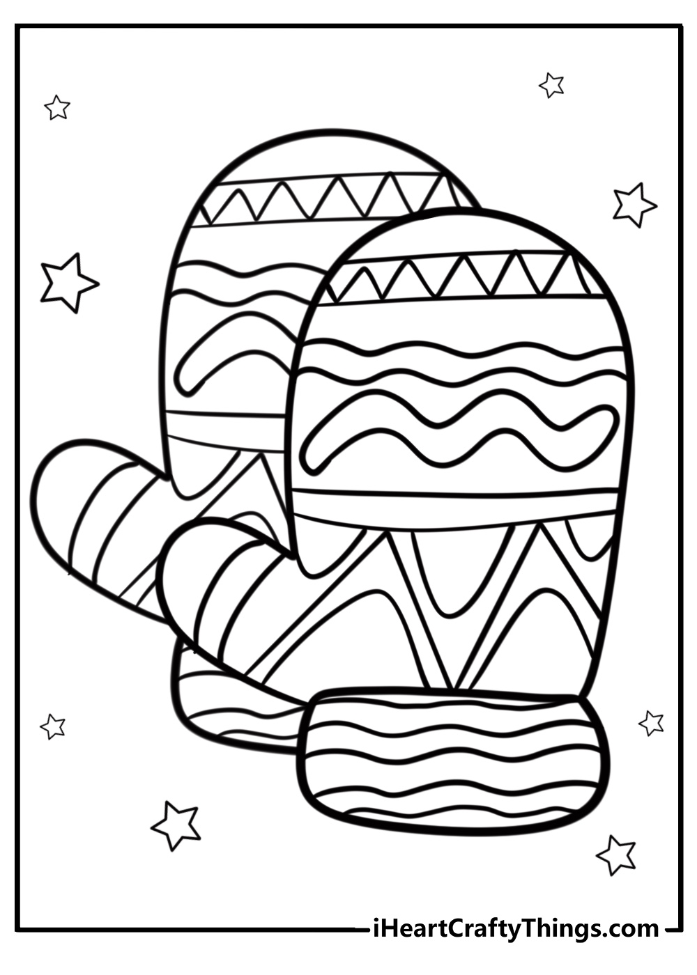 Winter mittens with patterns coloring page for kids