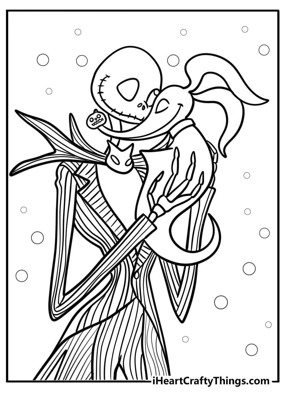 Zero next to jack skellington detailed coloring sheet