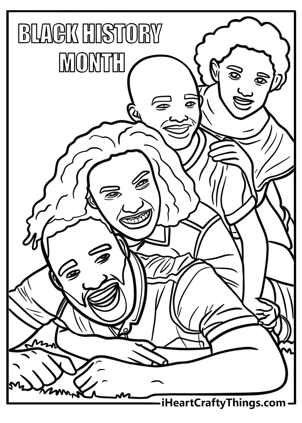 A family celebrating Black history month together fun coloring sheet