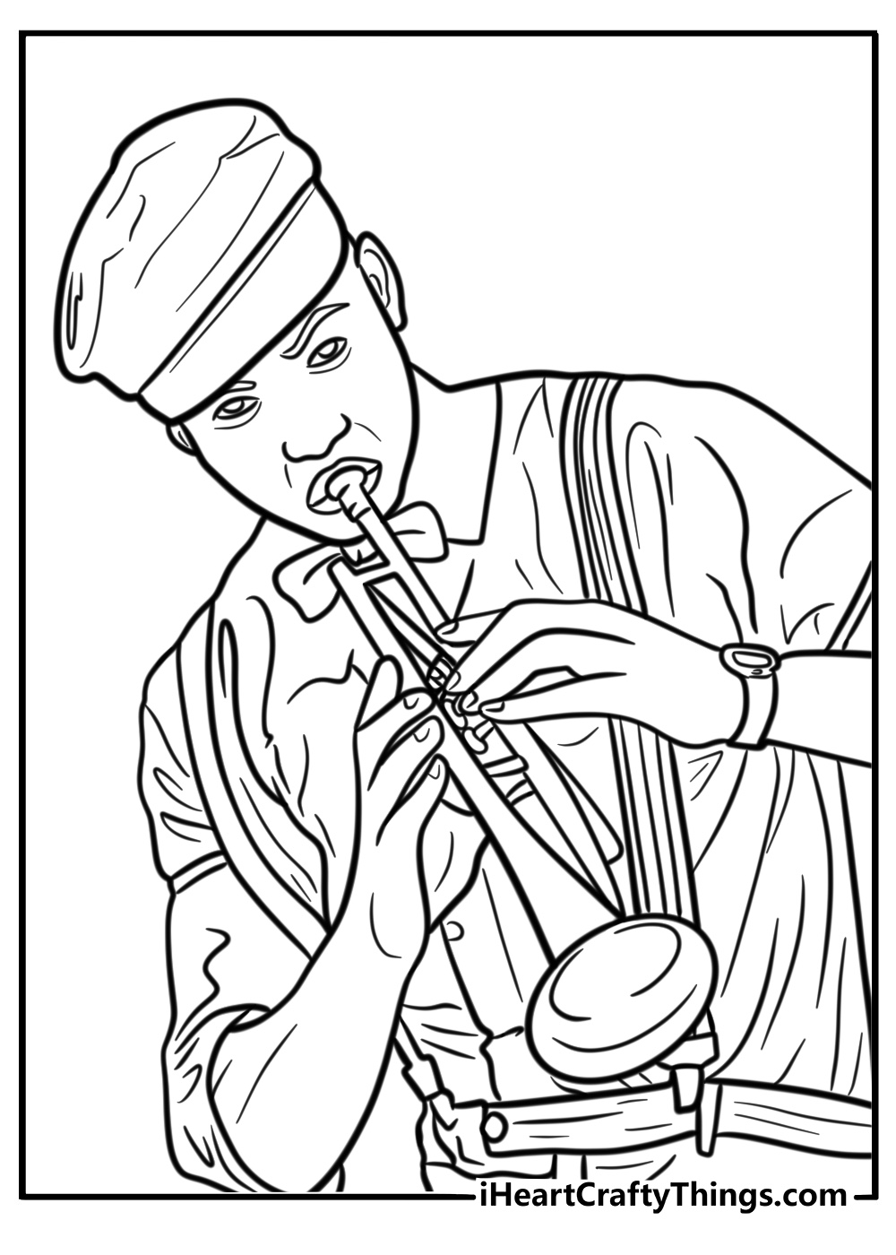 African American jazz musicians playing instruments free coloring page pdf