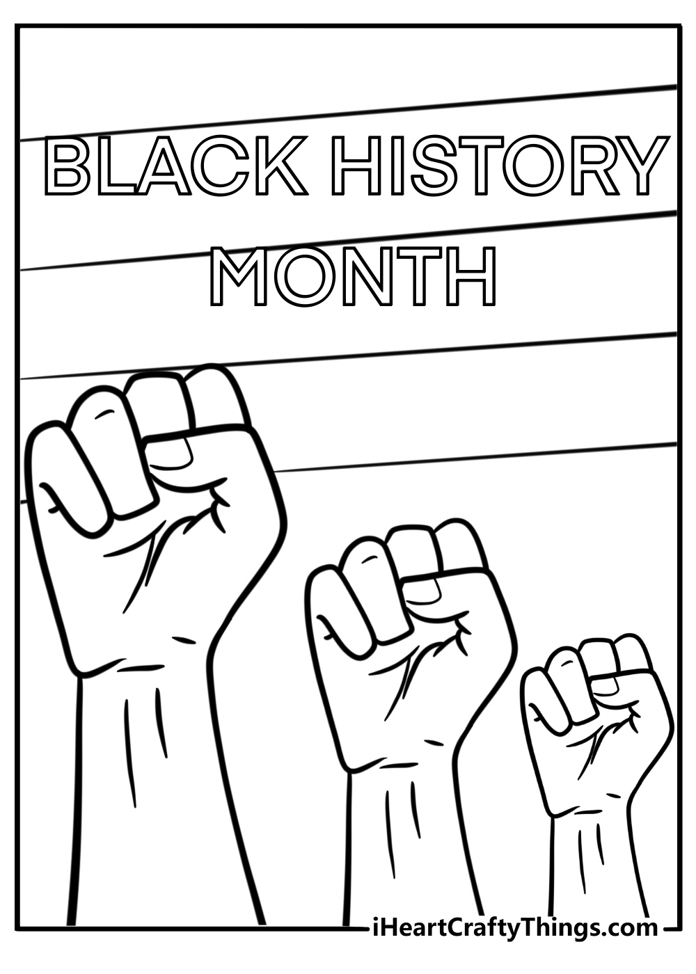 Black history month banner with unity symbols detailed coloring sheet