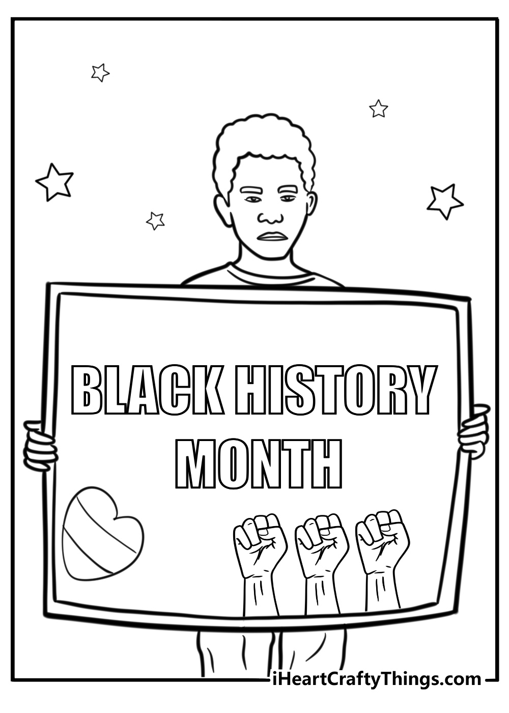 Children holding black history month signs fun coloring sheet