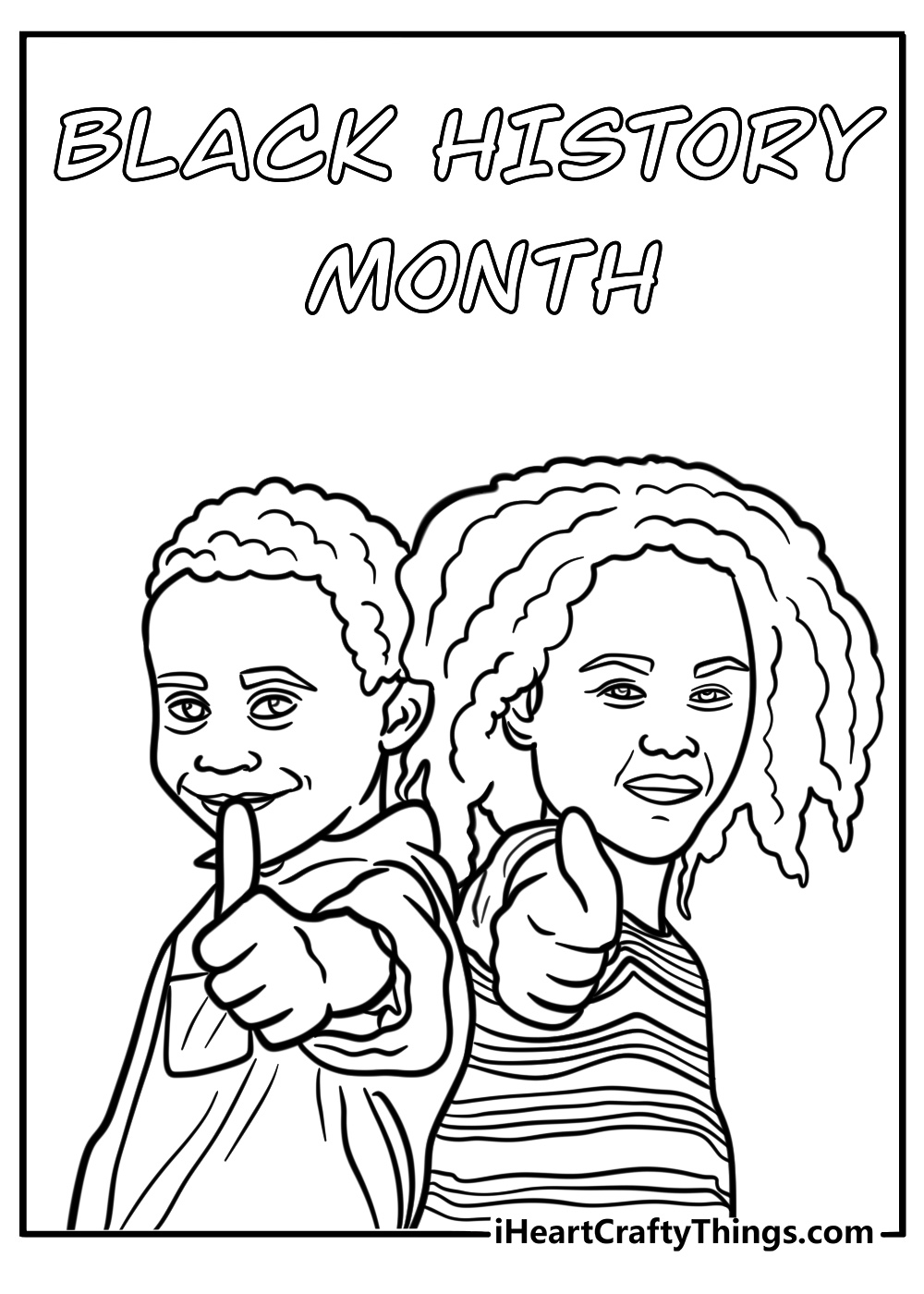 Children learning about black history in a classroom coloring page for kids