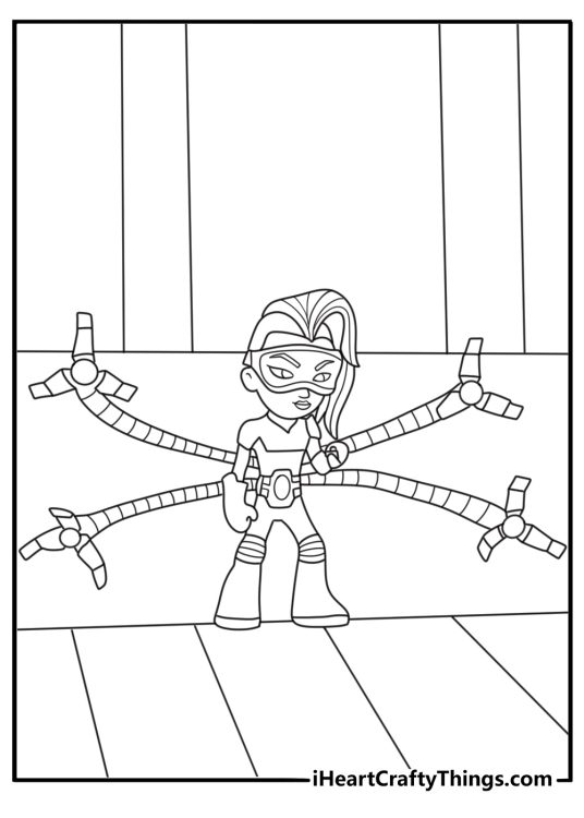 Doc Ock reaches for a stolen gadget in this free coloring sheet