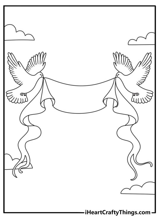 Dove carrying a banner classic valentines coloring sheet download