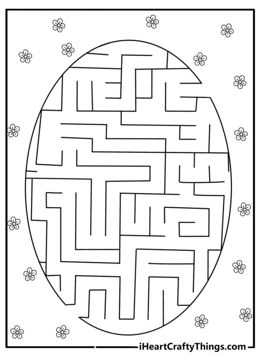 Easter egg maze pattern easy coloring page for kids