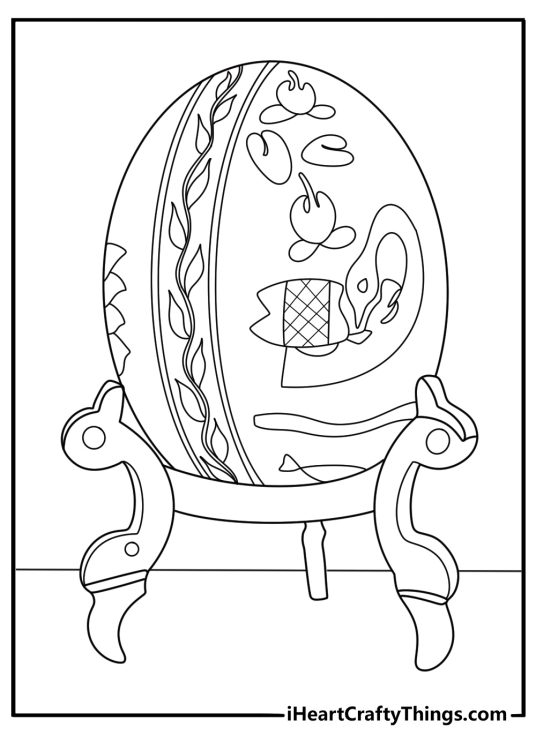Easter egg on display stand museum style detailed coloring page for adults