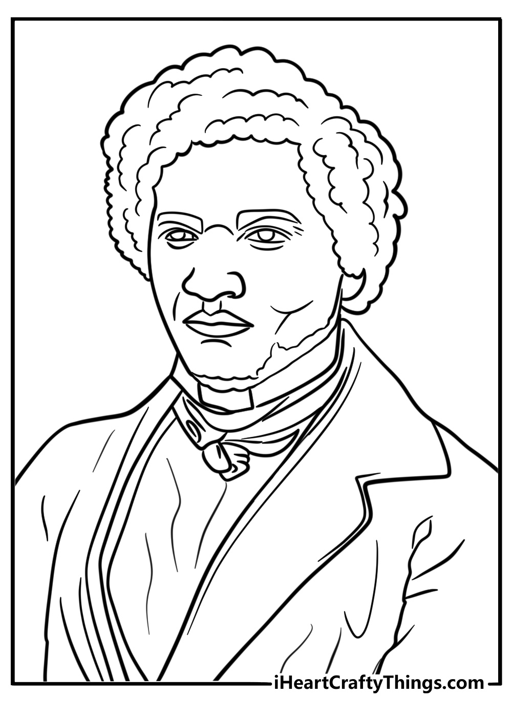 Frederick Douglass with his iconic hairstyle coloring page