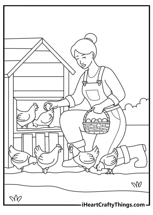 Free Easter coloring printable with treehouse decorated with eggs and spring flowers