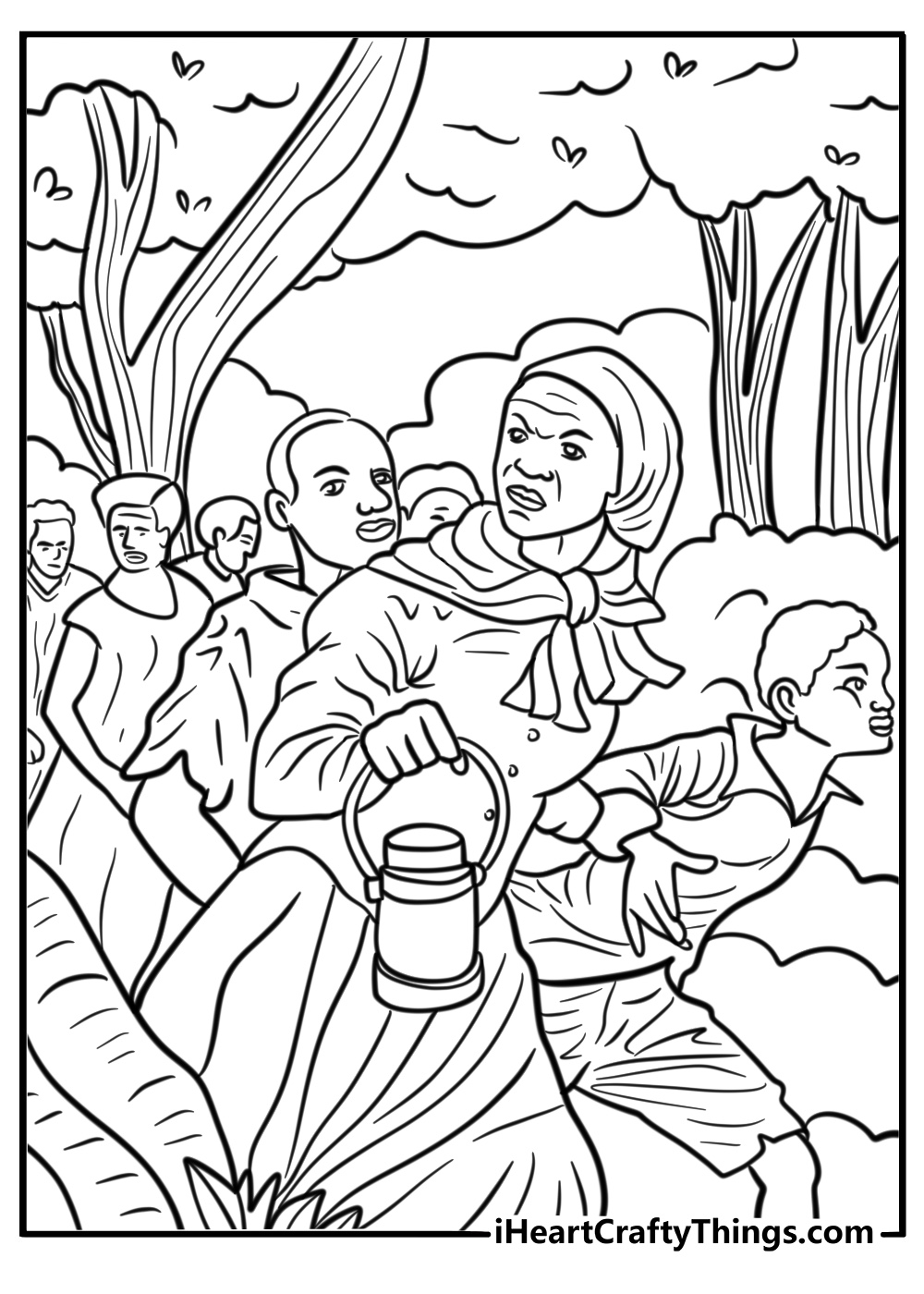 Harriet Tubman leading the way on the underground railroad fun printable coloring sheet