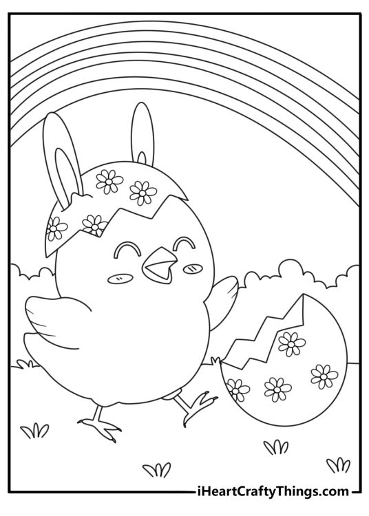 Kawaii Chick Easter Coloring Page for Kids
