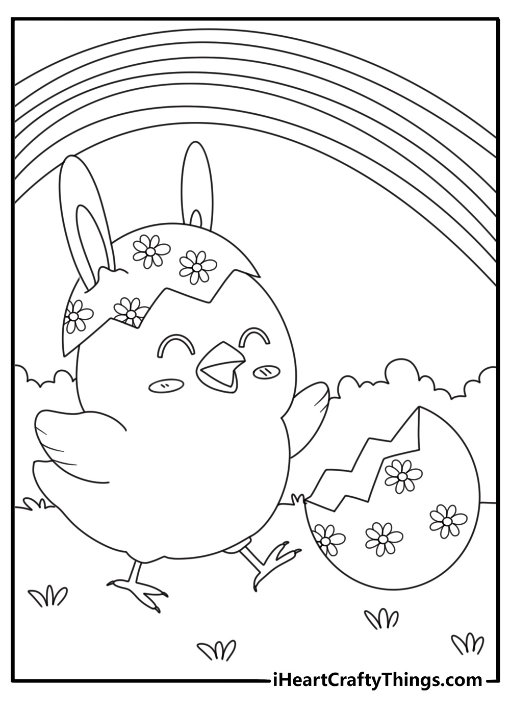 Kawaii Chick Easter Coloring Page for Kids