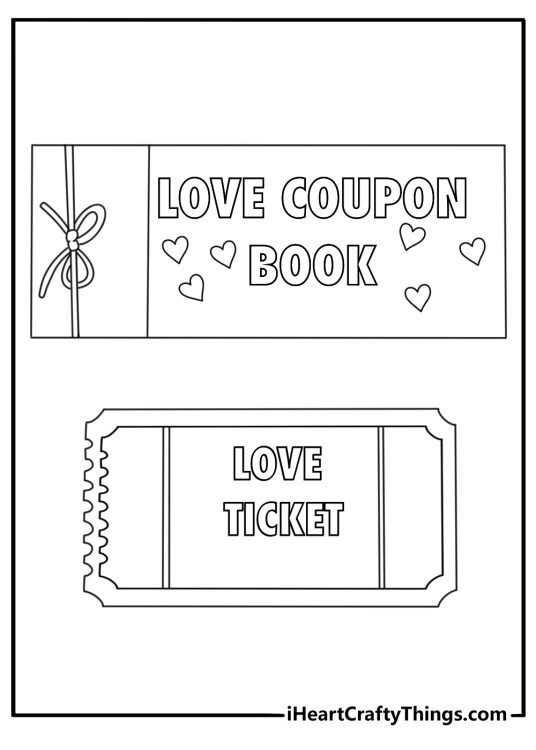 Love coupon book with tear out tickets easy printable coloring sheet
